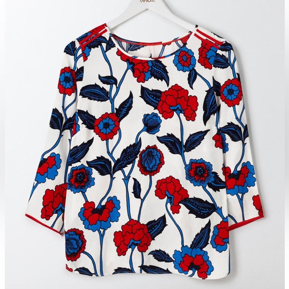 Boden Philippa Floral Blue and Red Blouse Top Size 6